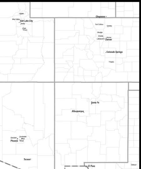 SOUTHWEST USA REGION MAP COUNTY COLOR download to your computer